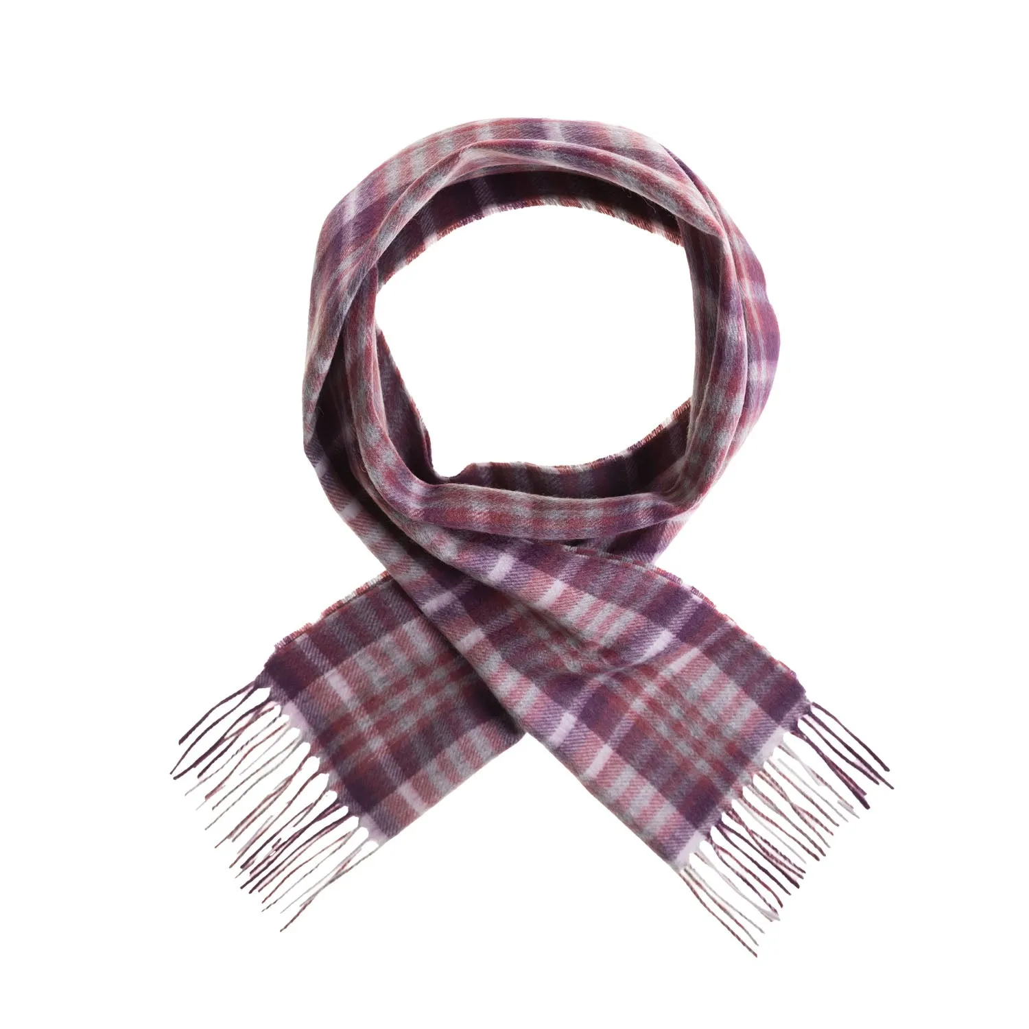 Edinburgh 100% Lambswool Scarf  Cluster Gingham 27619 Ruby/Grey