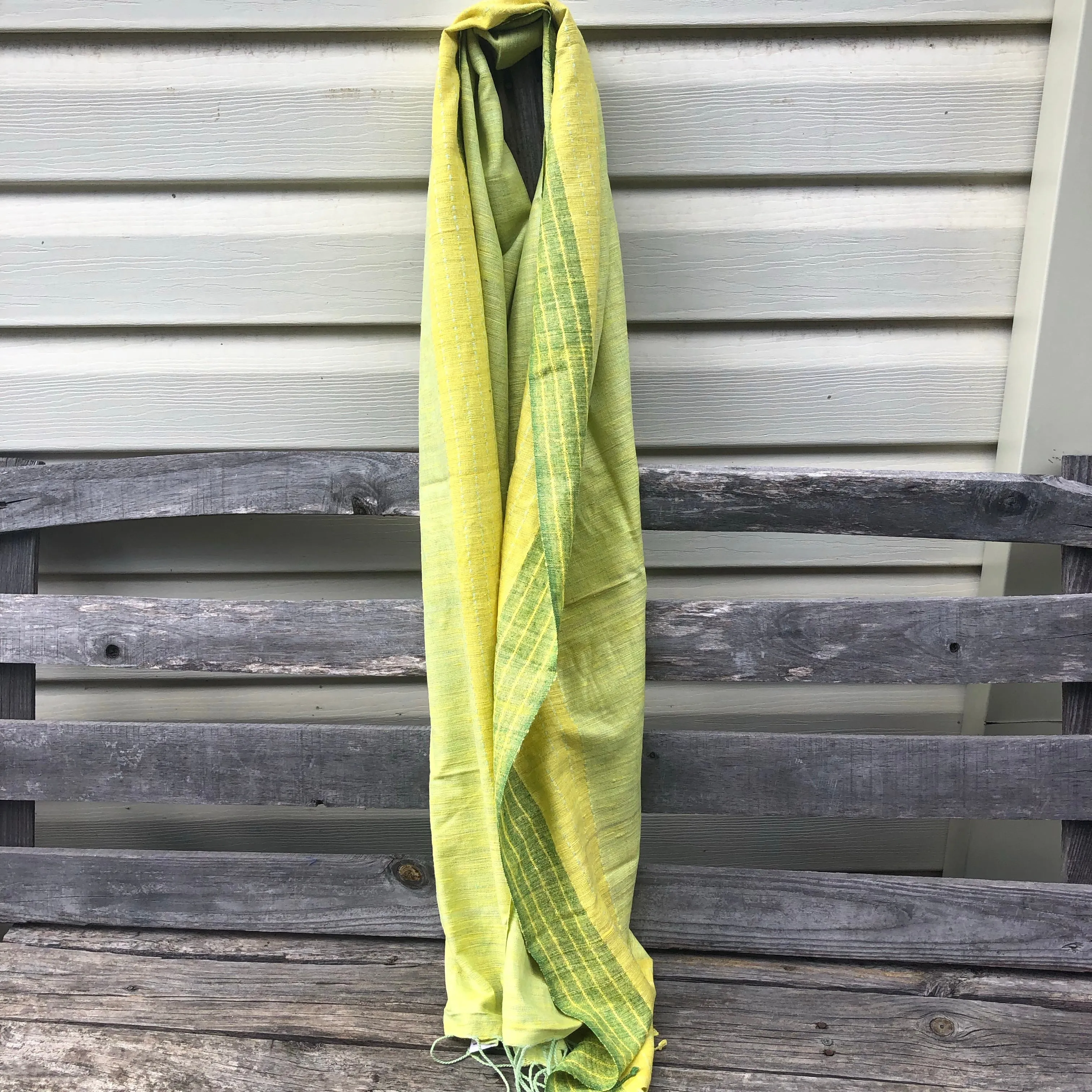 Fair Trade Ethical Non-Violent Silk Scarf Green and Yellow