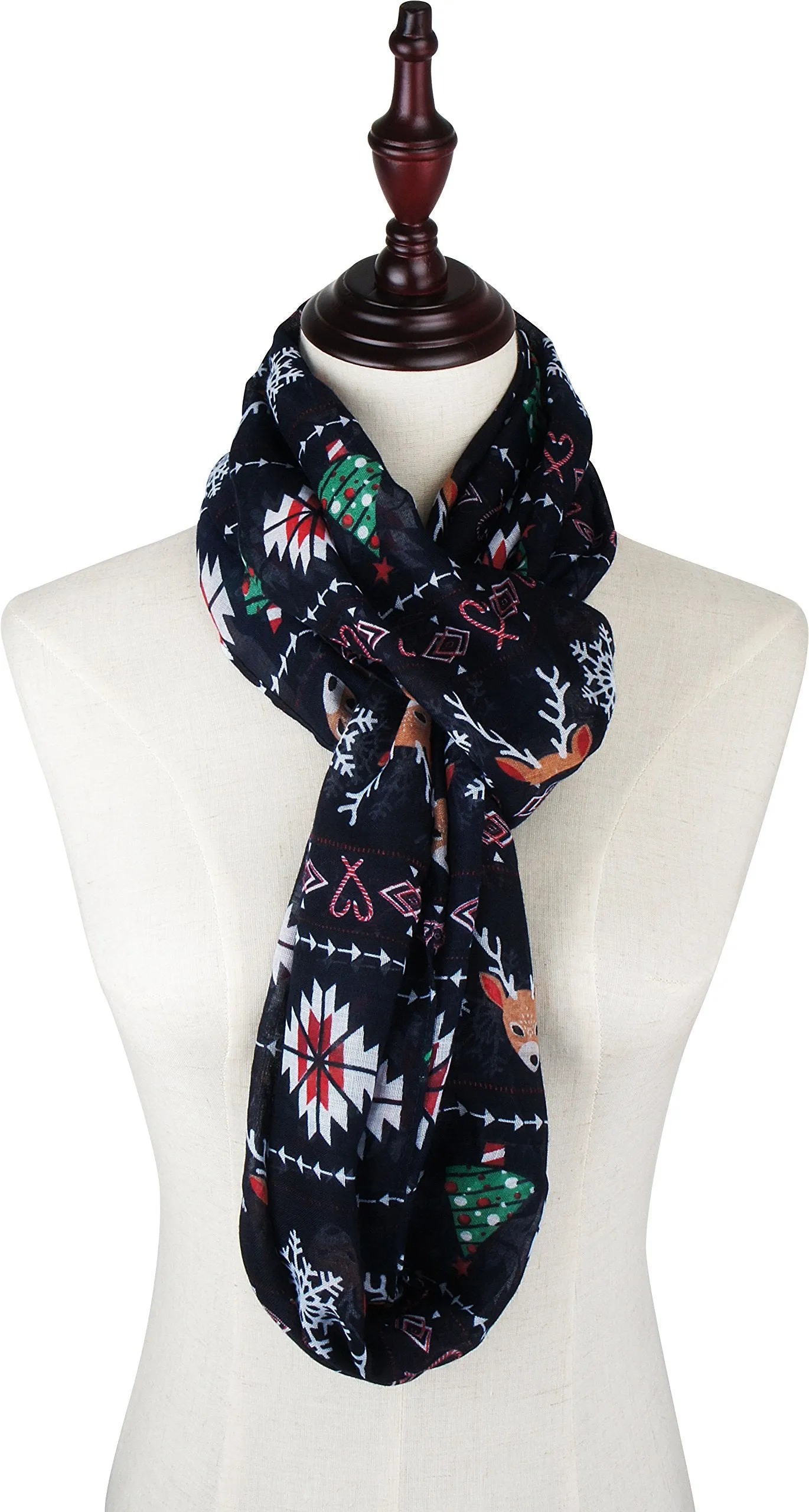 Fall Winter Soft Lightweight Sheer Infinity Christmas Scarf for Women