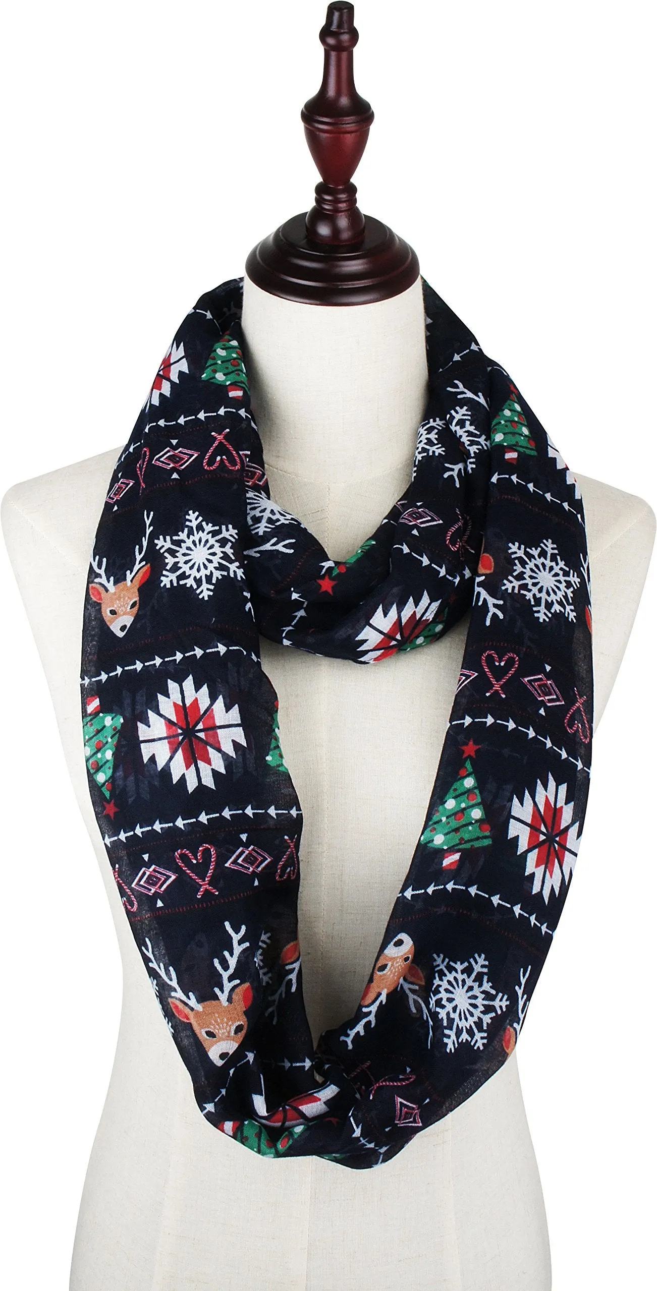 Fall Winter Soft Lightweight Sheer Infinity Christmas Scarf for Women