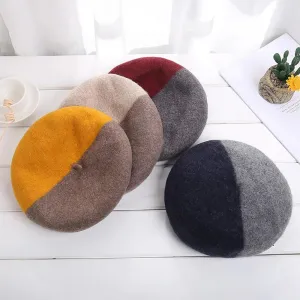 Fashionable Winter Two-Color Woolen Beret Hats