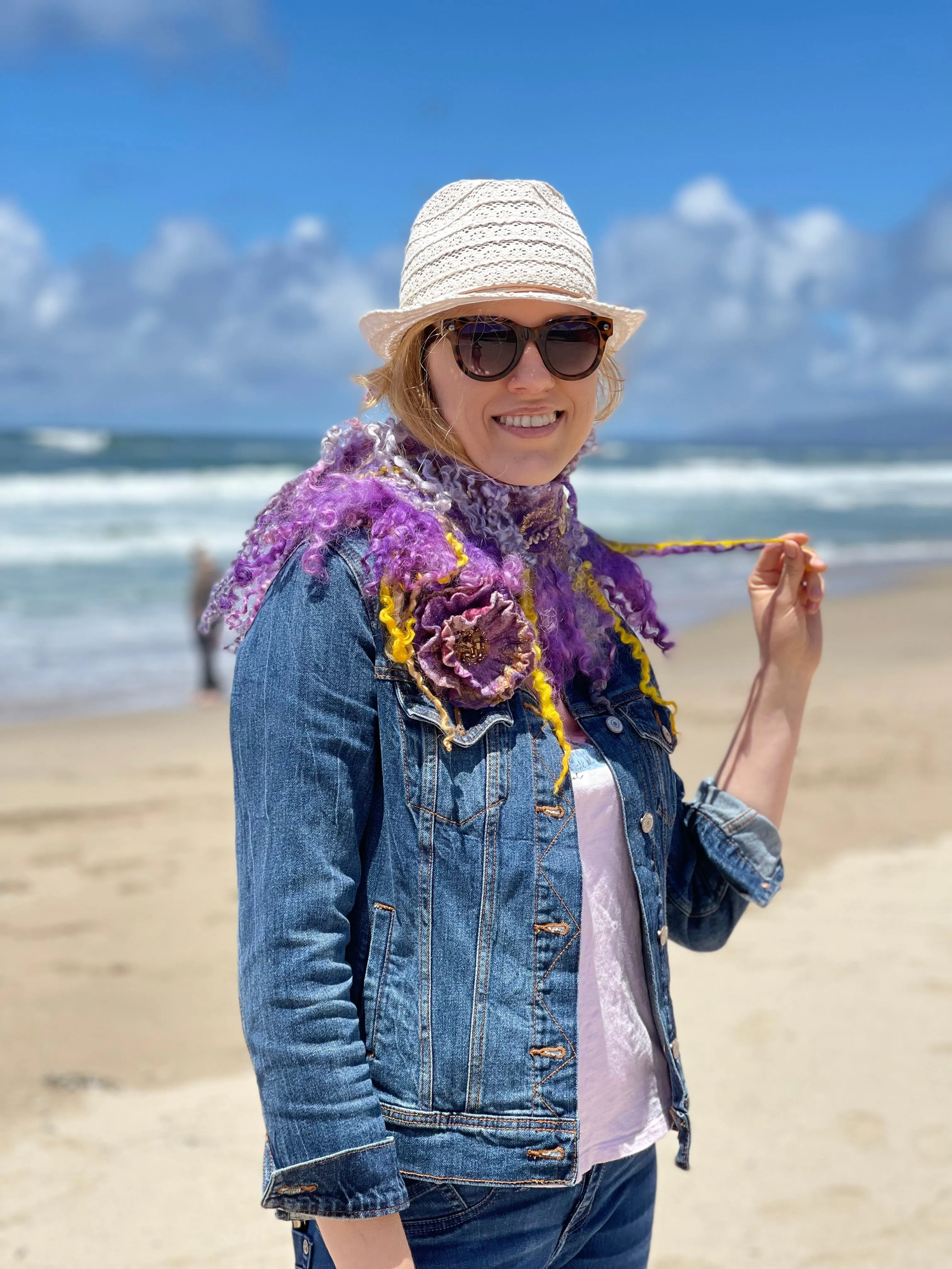 Felted Fashion Collar with Hand Dyed Sheep Locks, Handmade Wool Felted Necklace