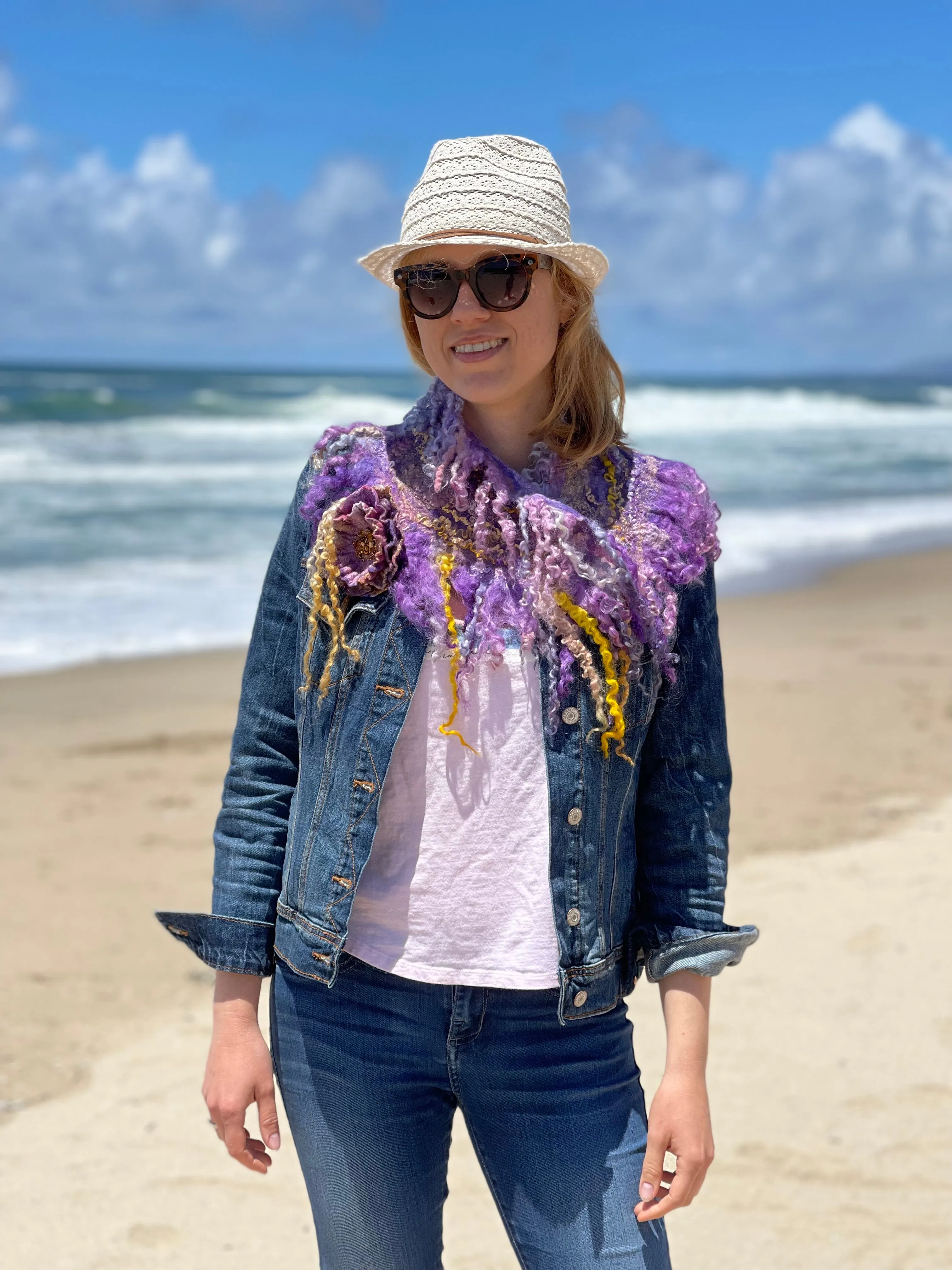 Felted Fashion Collar with Hand Dyed Sheep Locks, Handmade Wool Felted Necklace