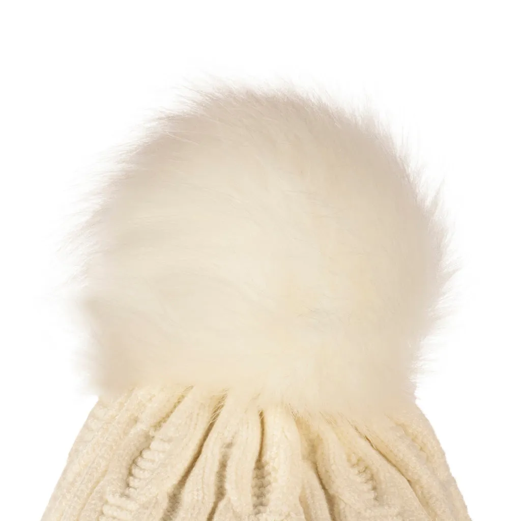 Fine Cable Lined Pom Pom Hat