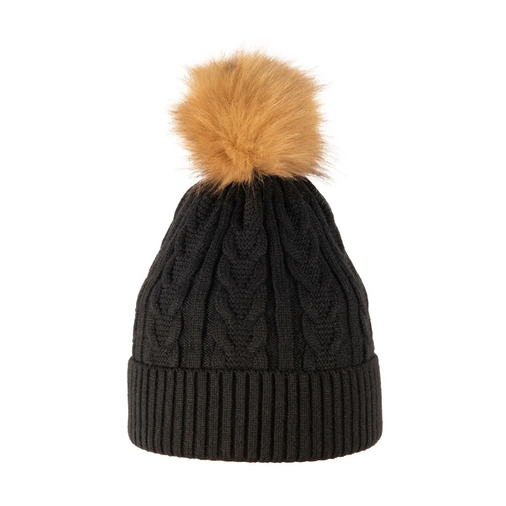 Fine Cable Lined Pom Pom Hat