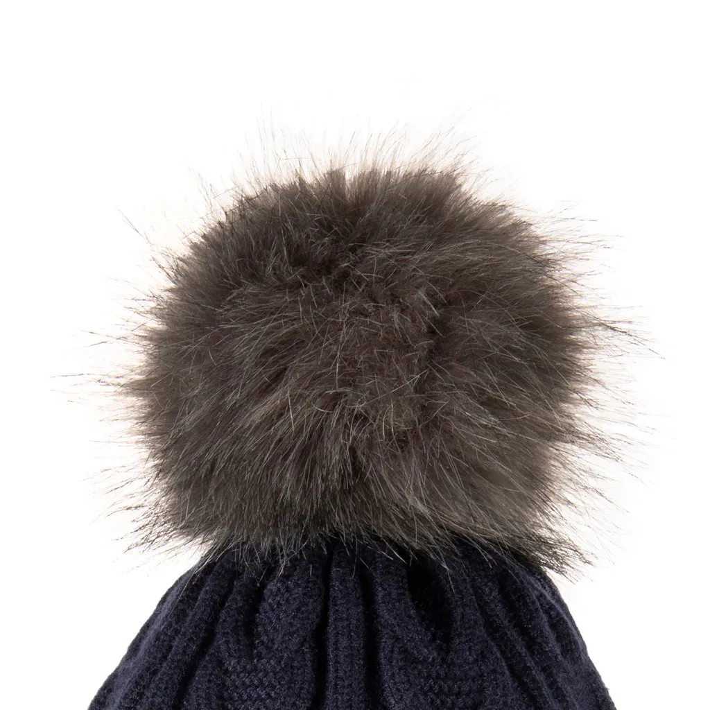 Fine Cable Lined Pom Pom Hat