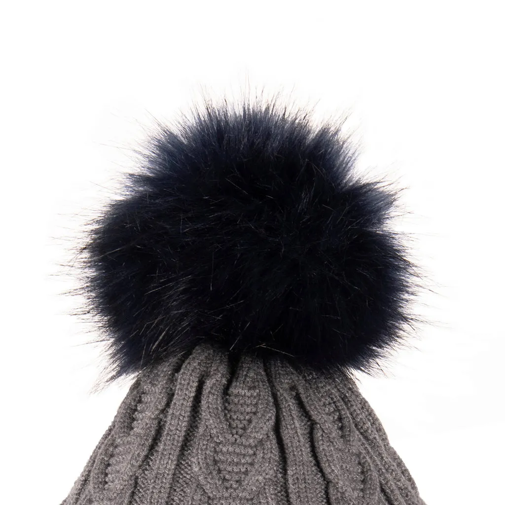 Fine Cable Lined Pom Pom Hat