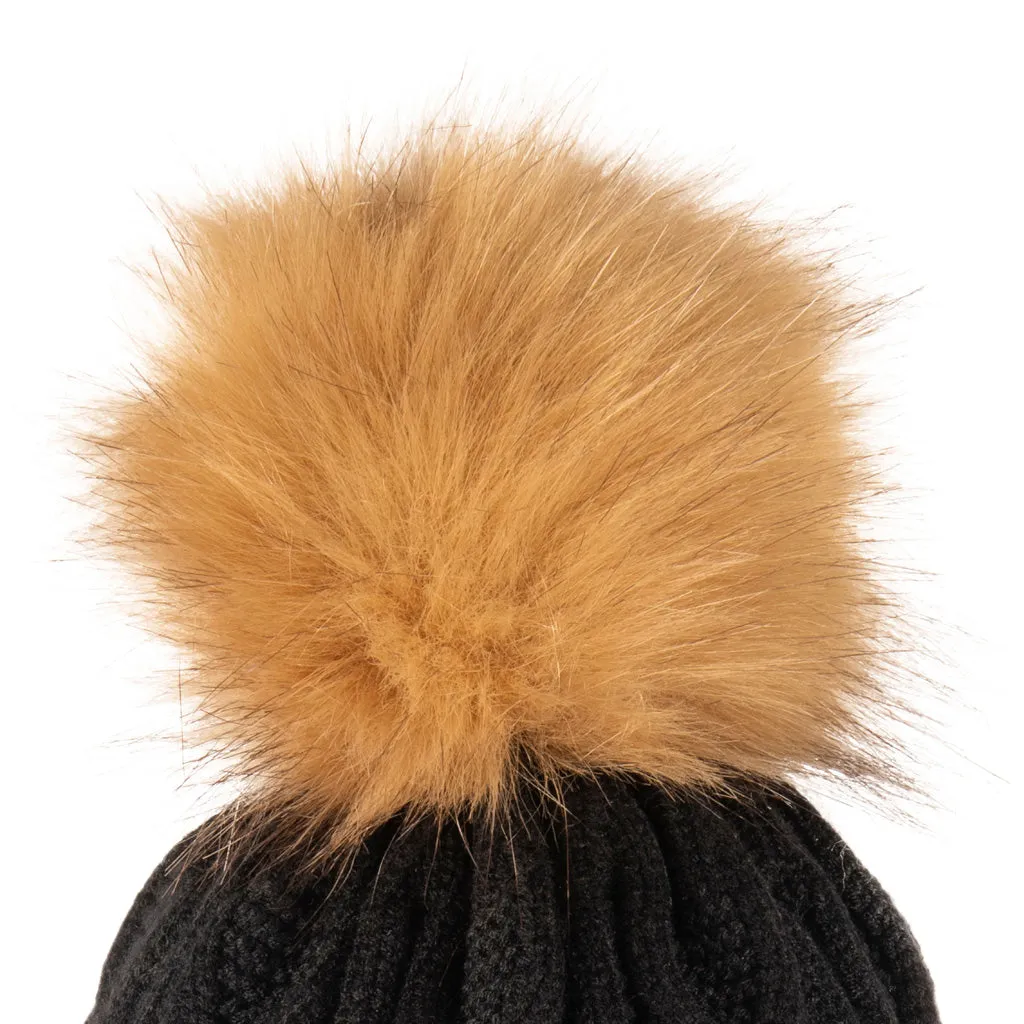 Fine Cable Lined Pom Pom Hat