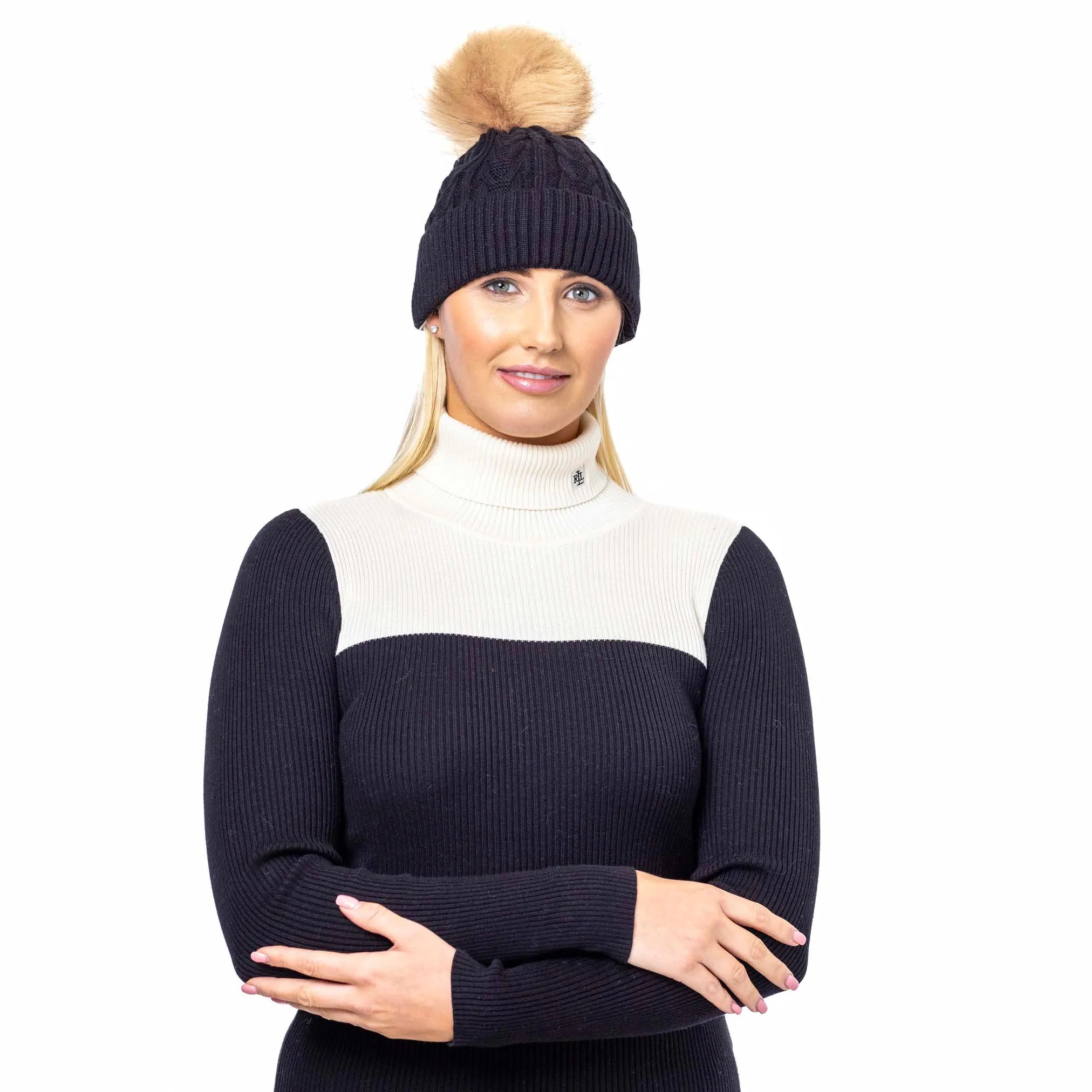 Fine Cable Lined Pom Pom Hat