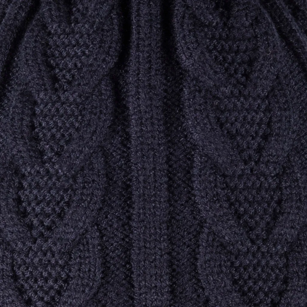 Fine Cable Lined Pom Pom Hat