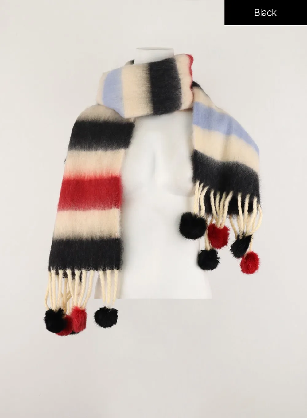 Fringed Wool Color Striped Scarf OD308