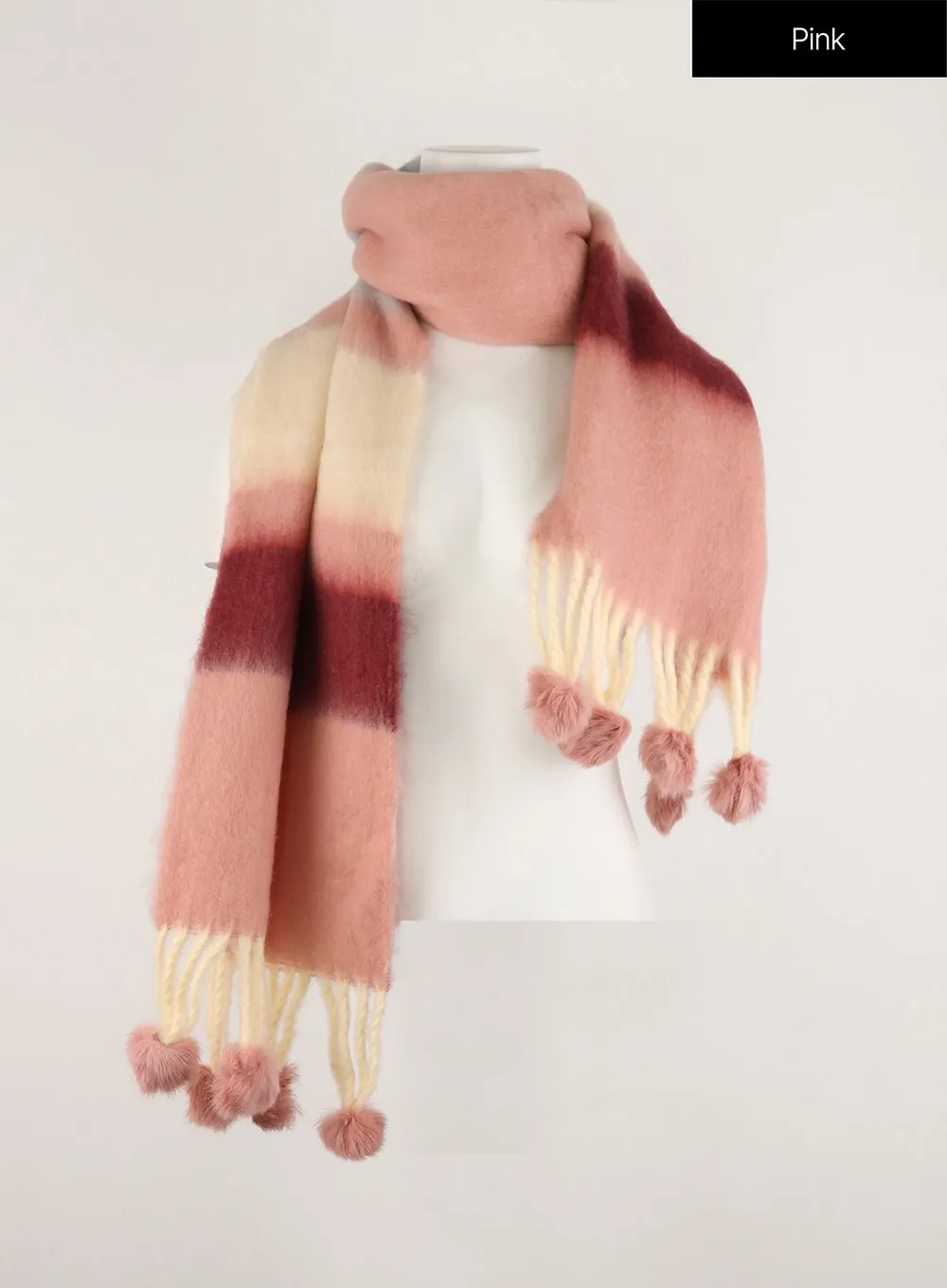 Fringed Wool Color Striped Scarf OD308