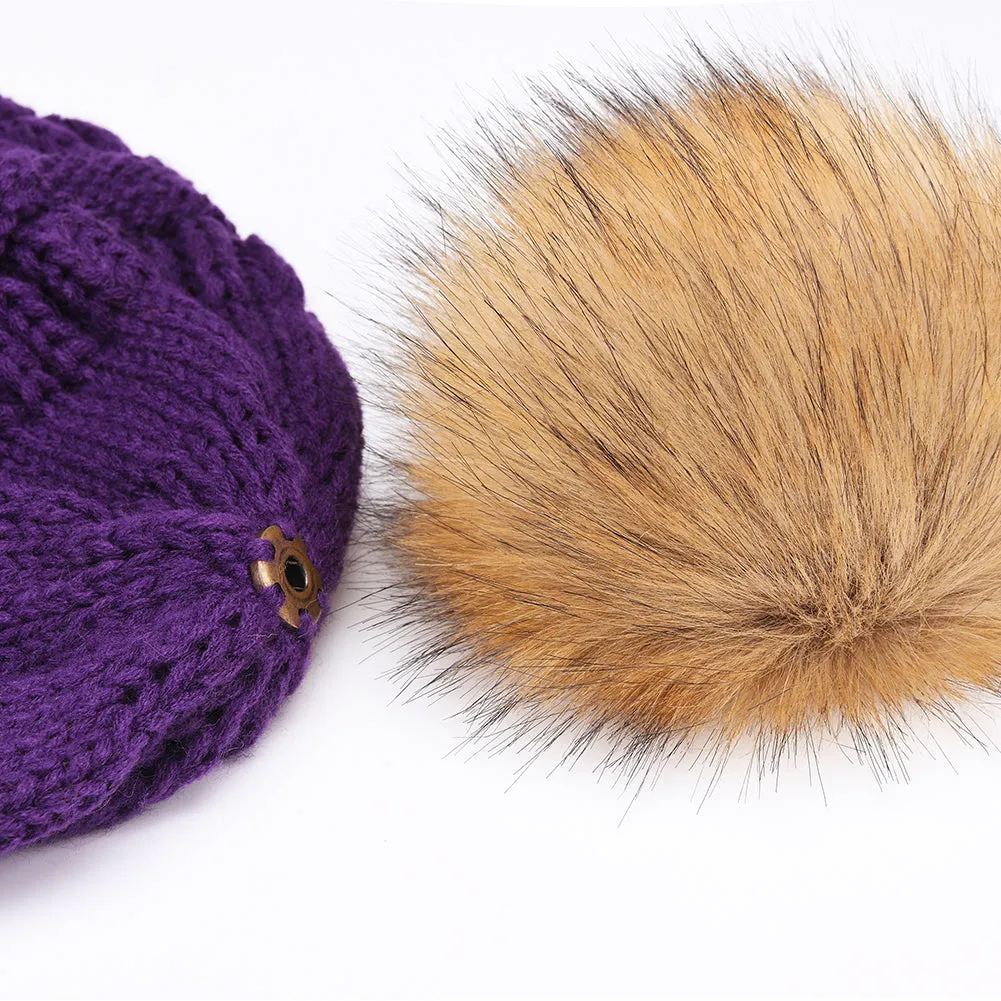 FURTALK Winter Women Slouchy Faux Fur PomPom Hats  Drop Shipping A003