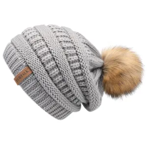 FURTALK Winter Women Slouchy Faux Fur PomPom Hats  Drop Shipping A003