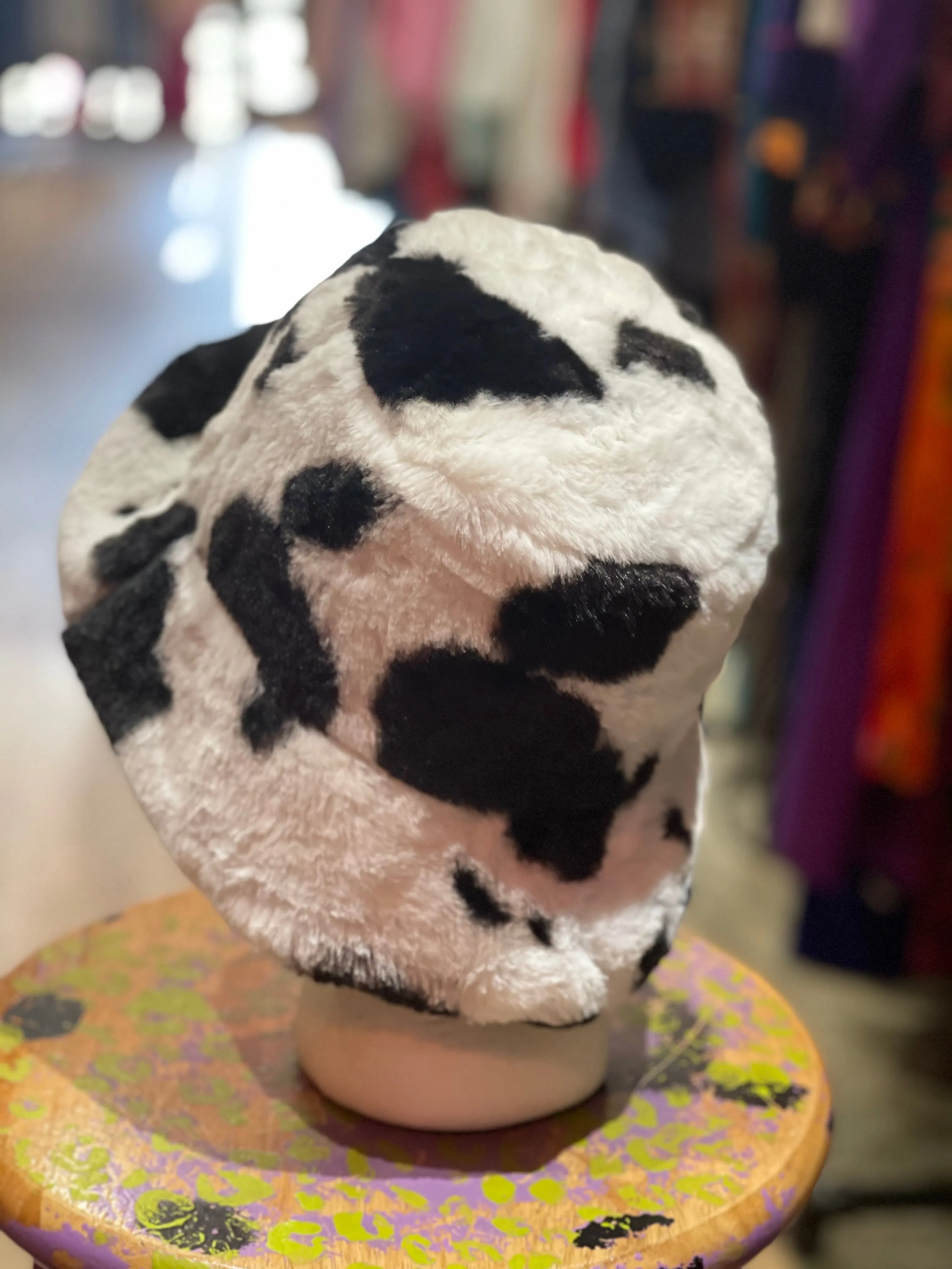 Fuzzy Cow Print Bucket Hat