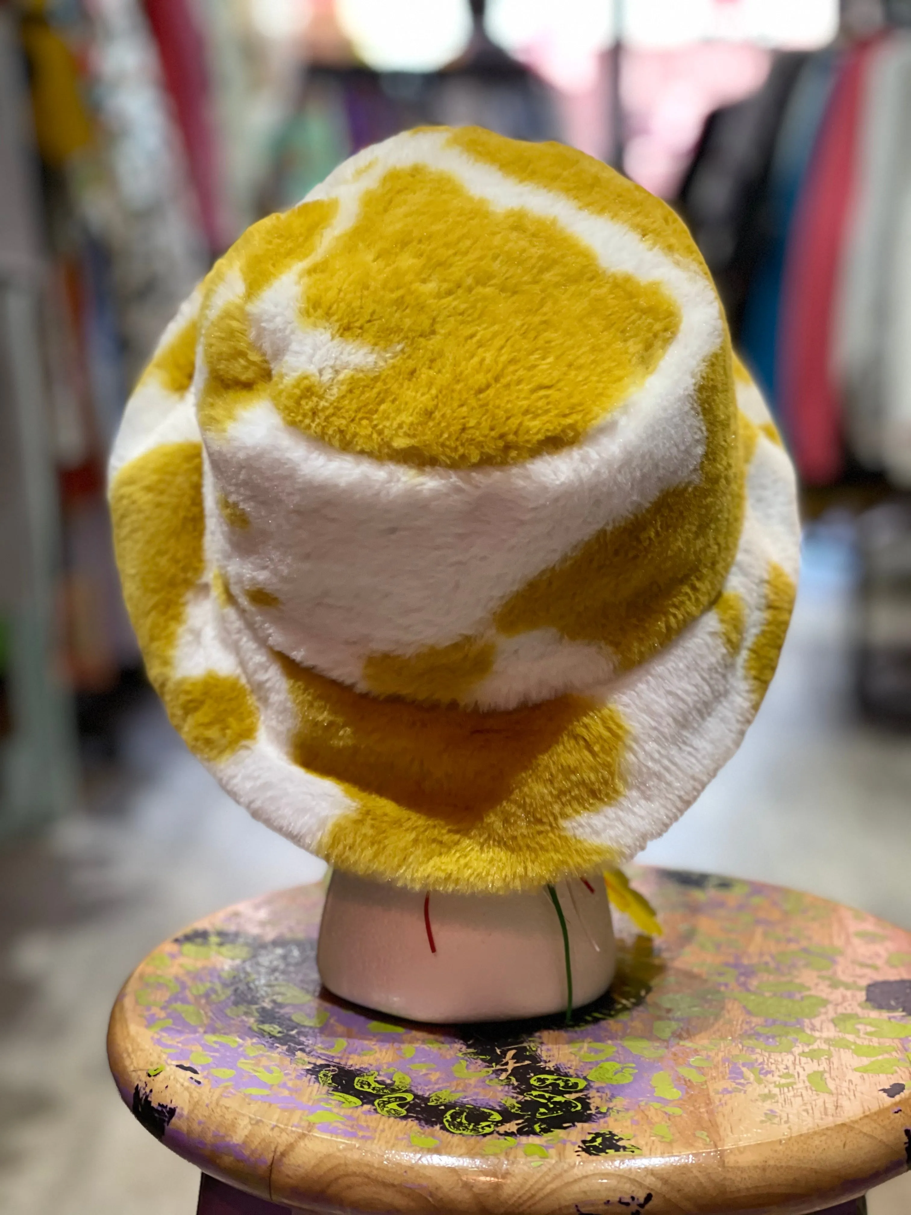 Fuzzy Cow Print Bucket Hat