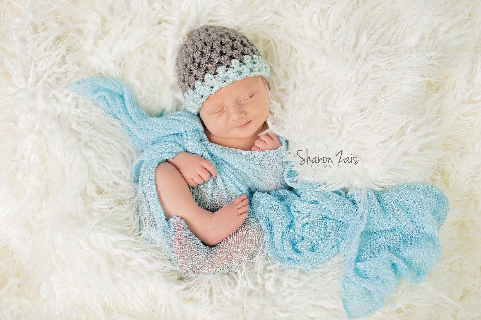 Gray Newborn Baby Hat Glacier Blue Edge