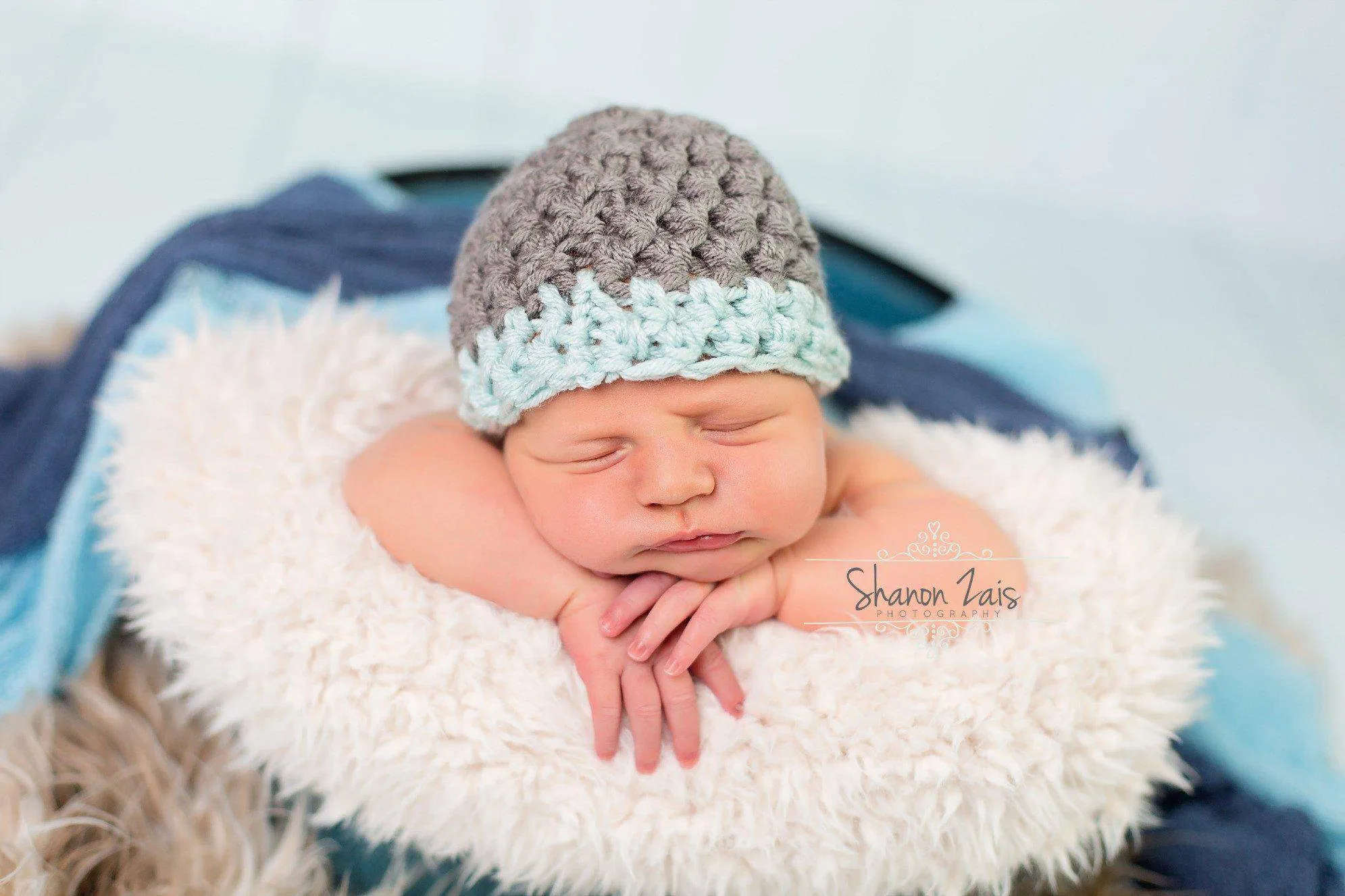 Gray Newborn Baby Hat Glacier Blue Edge