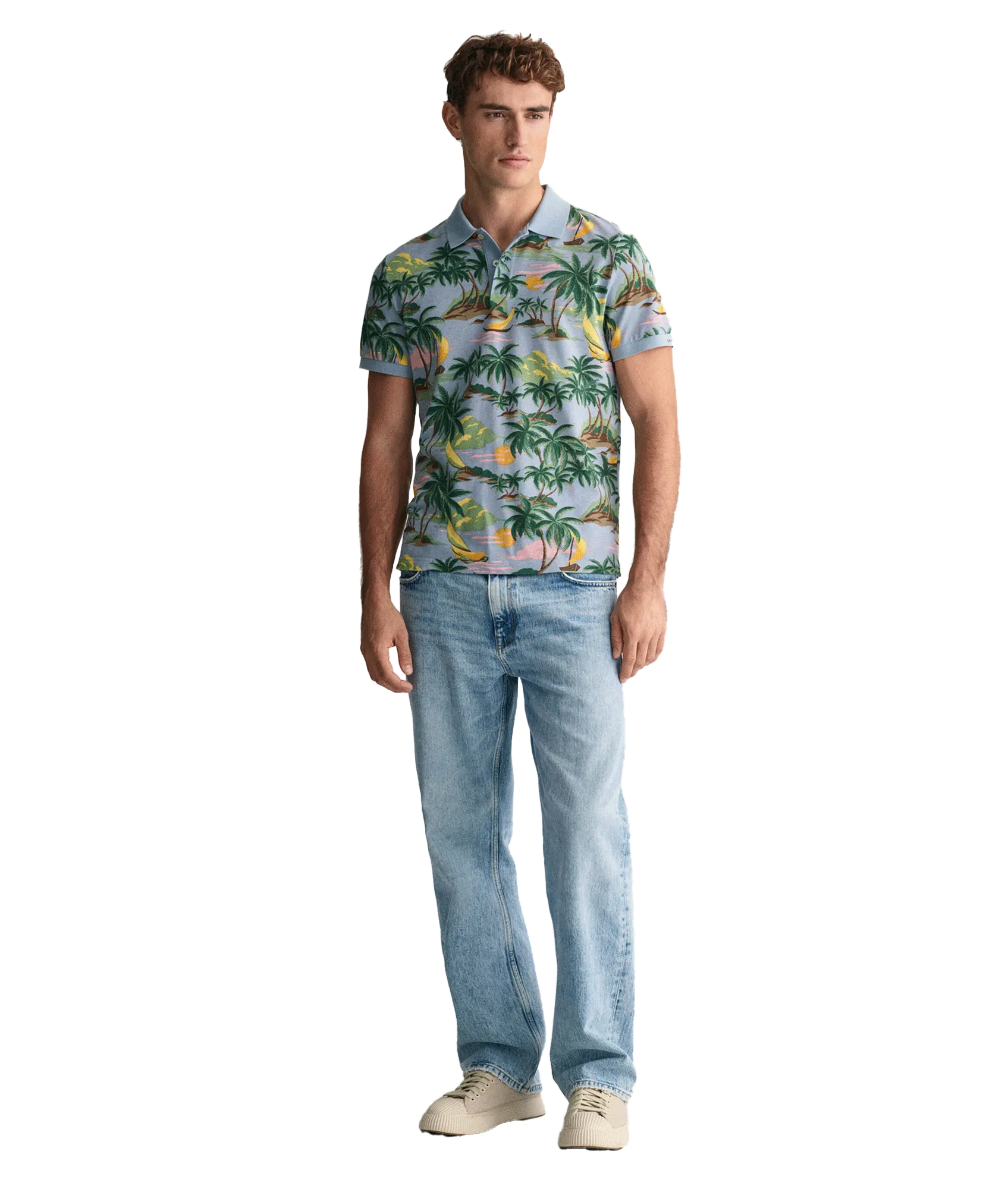 Hawaiian Print Polo Shirt - Multi