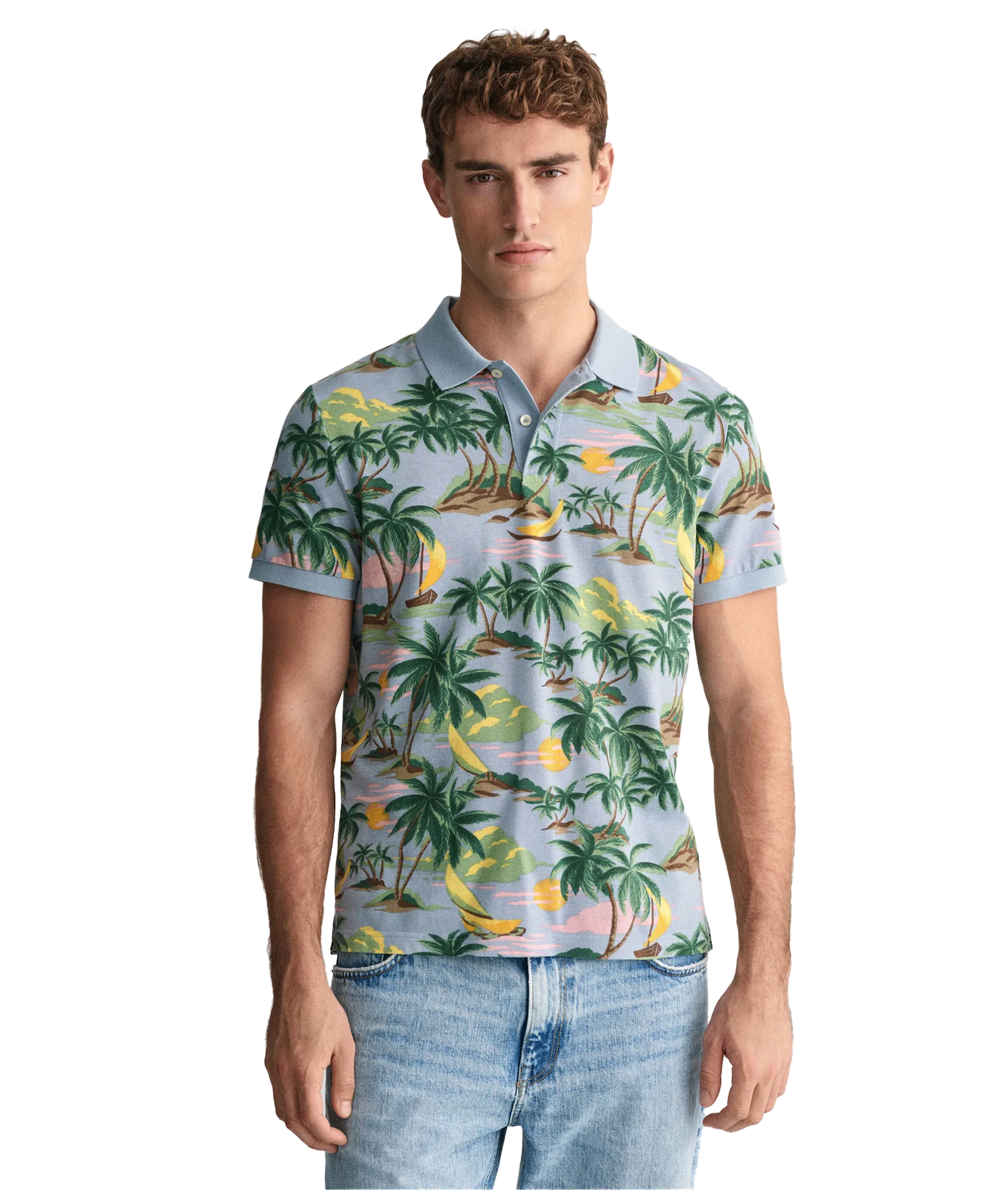 Hawaiian Print Polo Shirt - Multi