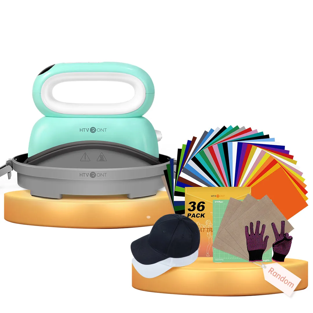 [HTV&Tools Bundle]HTVRONT Hat Heat Press Machine HTV&Tools Bundle(36pcs HTV Baseball Cap Blank*2 PTFE Teflon Sheet*3 Gloves Cutting Mat≥77＄)