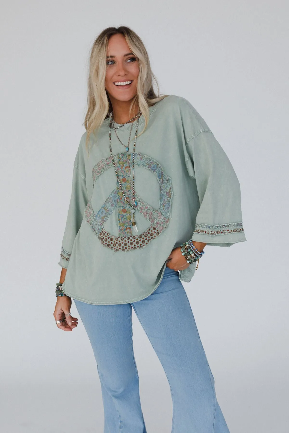 Josephine Peace Patchwork Top - Mint