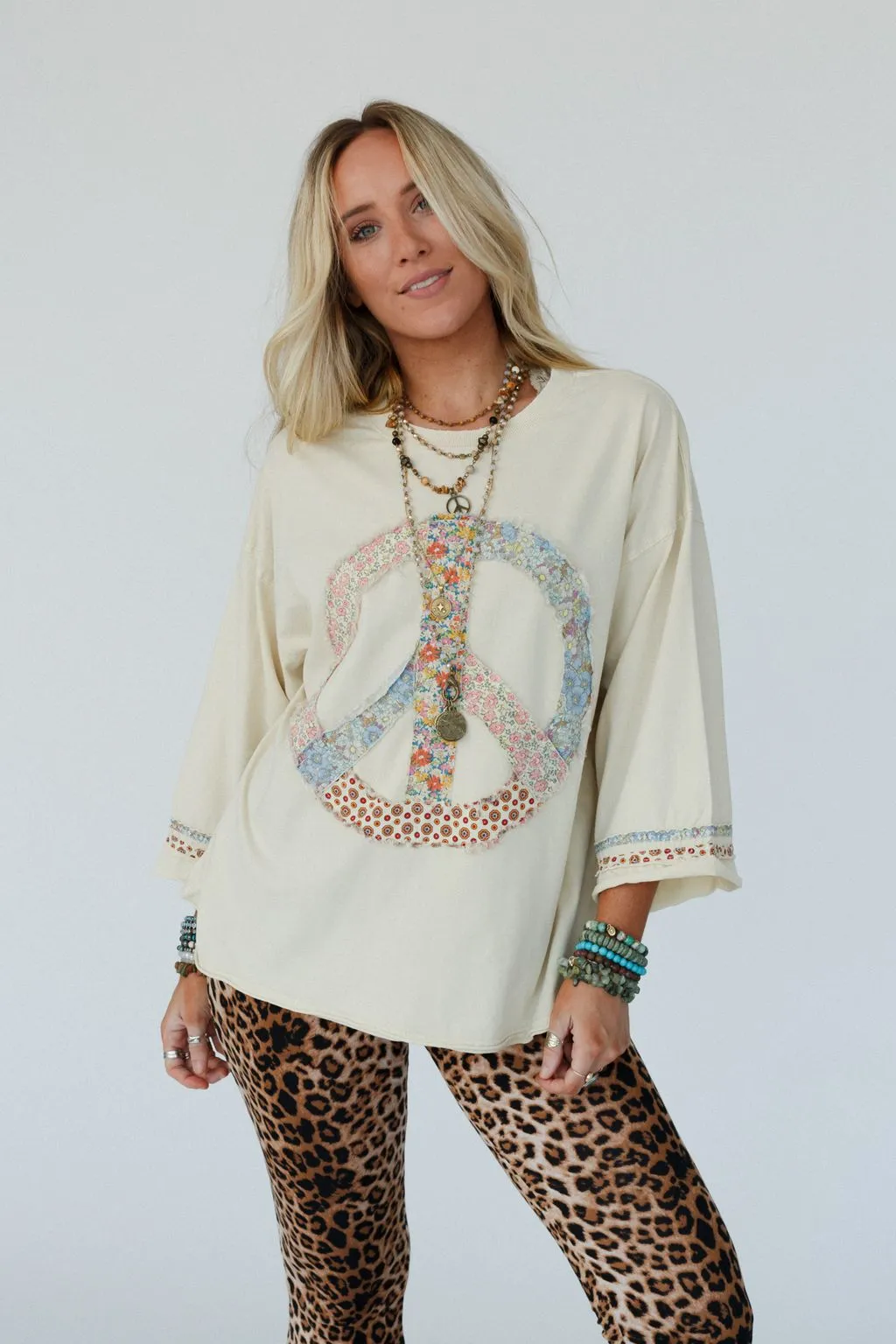 Josephine Peace Patchwork Top - Natural