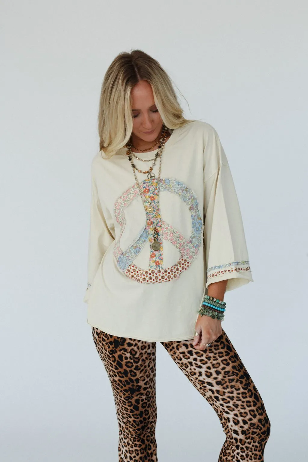 Josephine Peace Patchwork Top - Natural