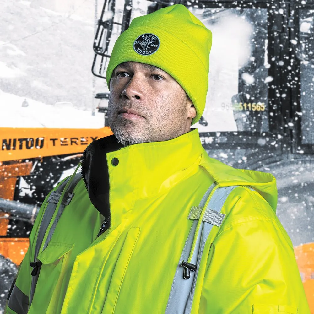 Klein 60568 Heavy Knit Hat, High-Visibility Yellow, Patch Logo