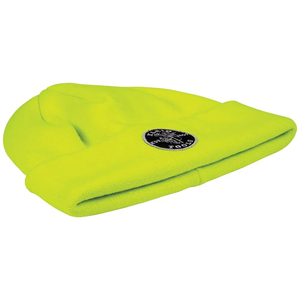 Klein 60568 Heavy Knit Hat, High-Visibility Yellow, Patch Logo