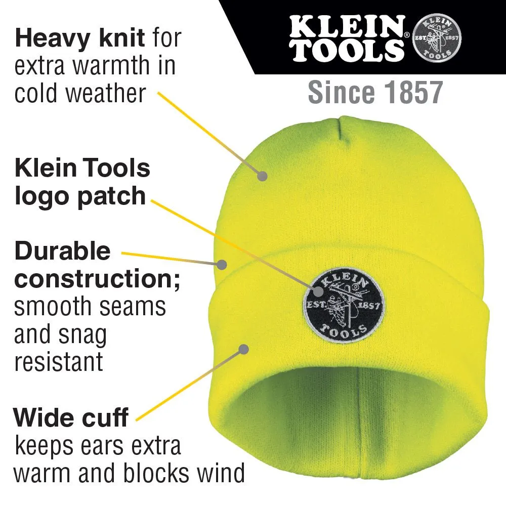 Klein 60568 Heavy Knit Hat, High-Visibility Yellow, Patch Logo