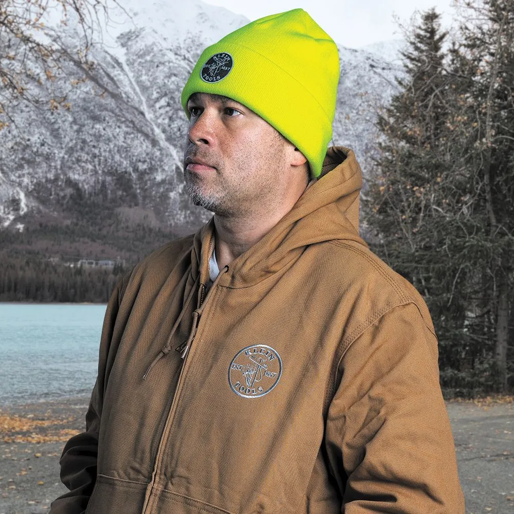 Klein 60568 Heavy Knit Hat, High-Visibility Yellow, Patch Logo