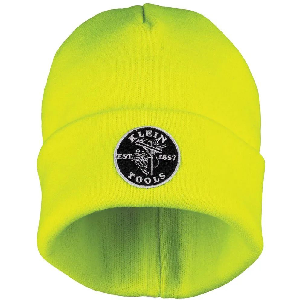 Klein 60568 Heavy Knit Hat, High-Visibility Yellow, Patch Logo