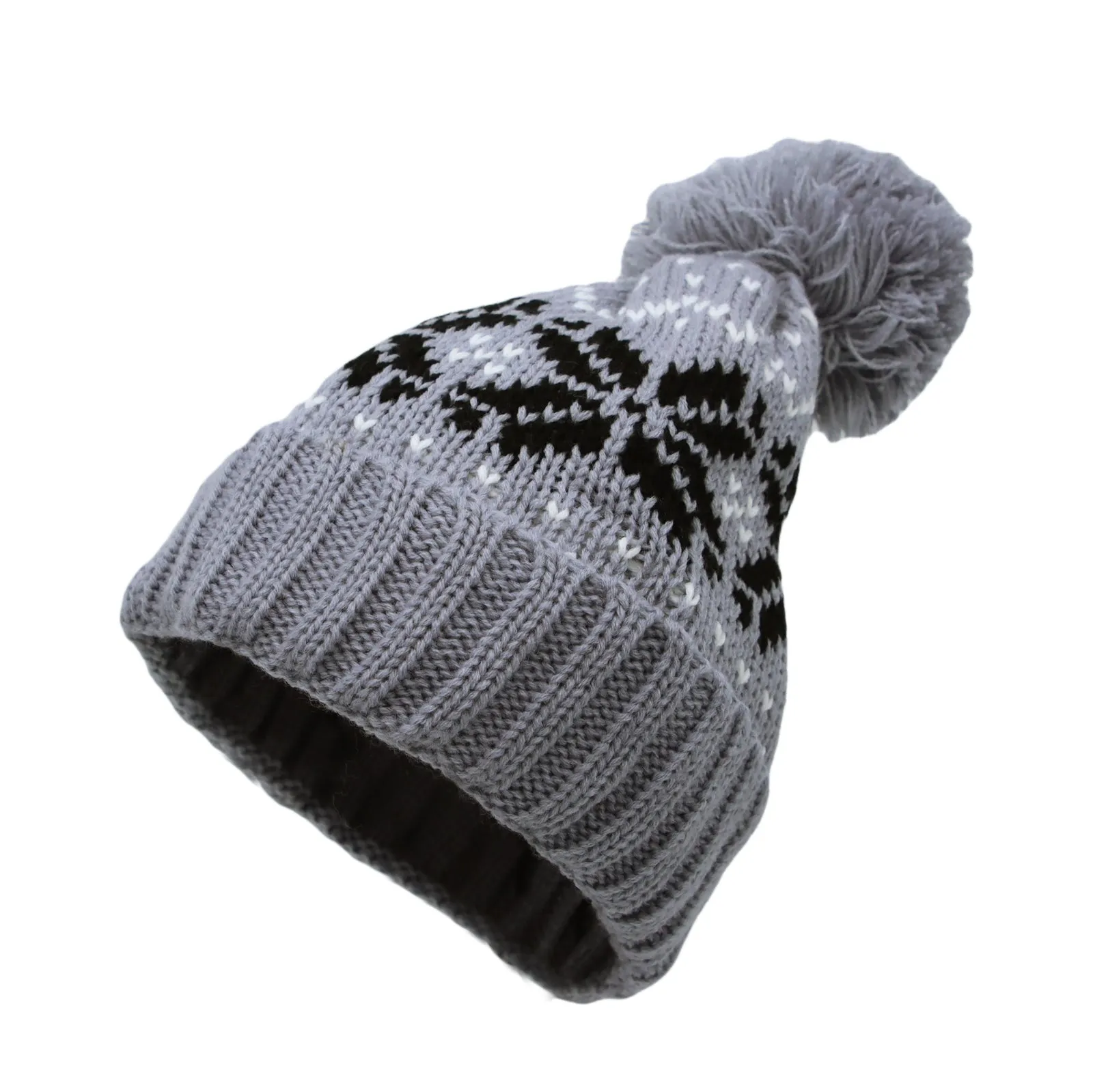 Knit Fair Isle Nordic Bobble Pom Beanie Hat JZP0026