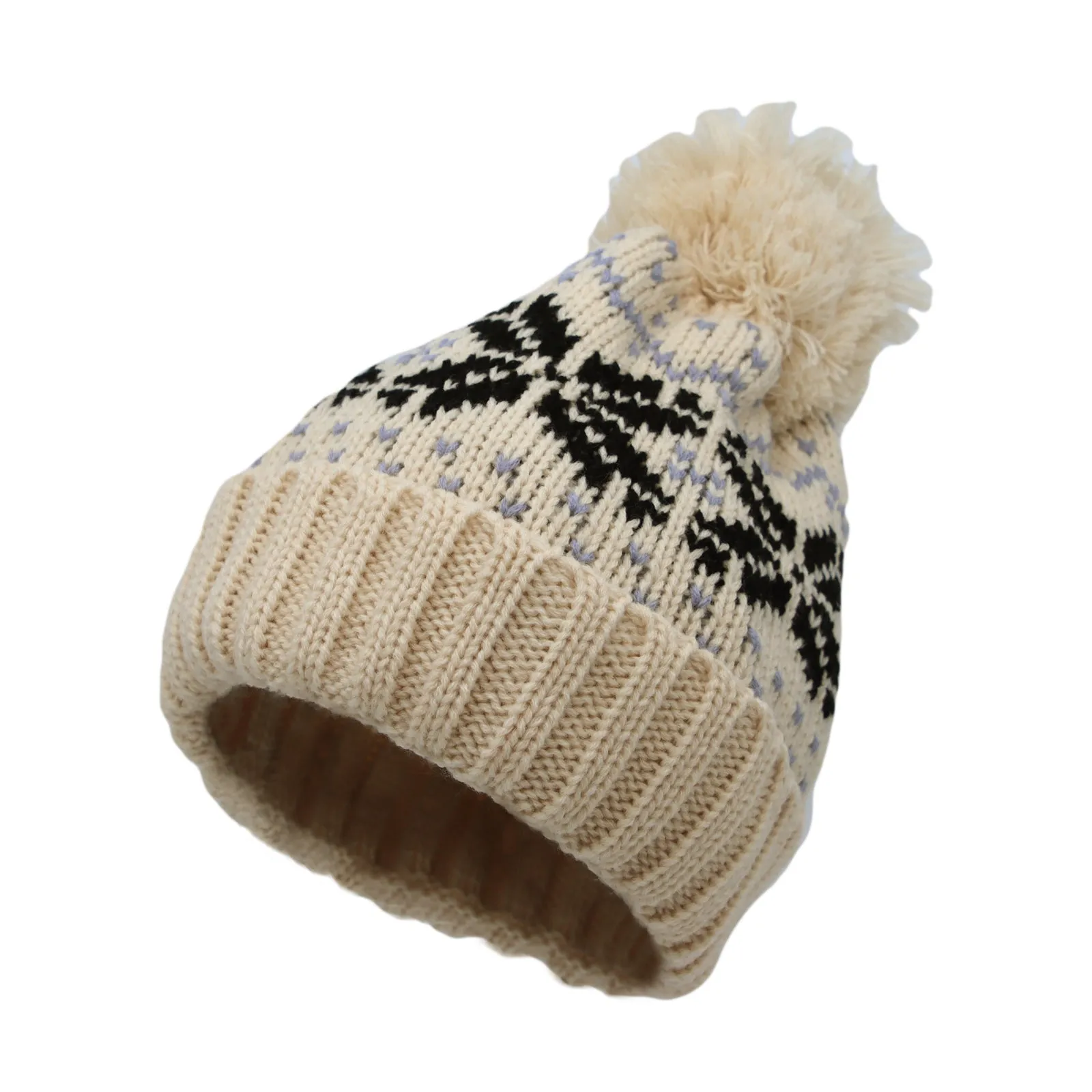 Knit Fair Isle Nordic Bobble Pom Beanie Hat JZP0026