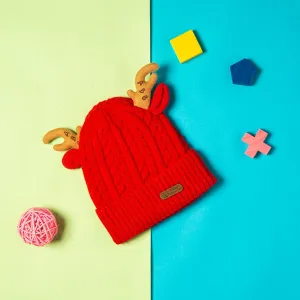 Knit Woollen Cap 3D Alphabet Antler Red