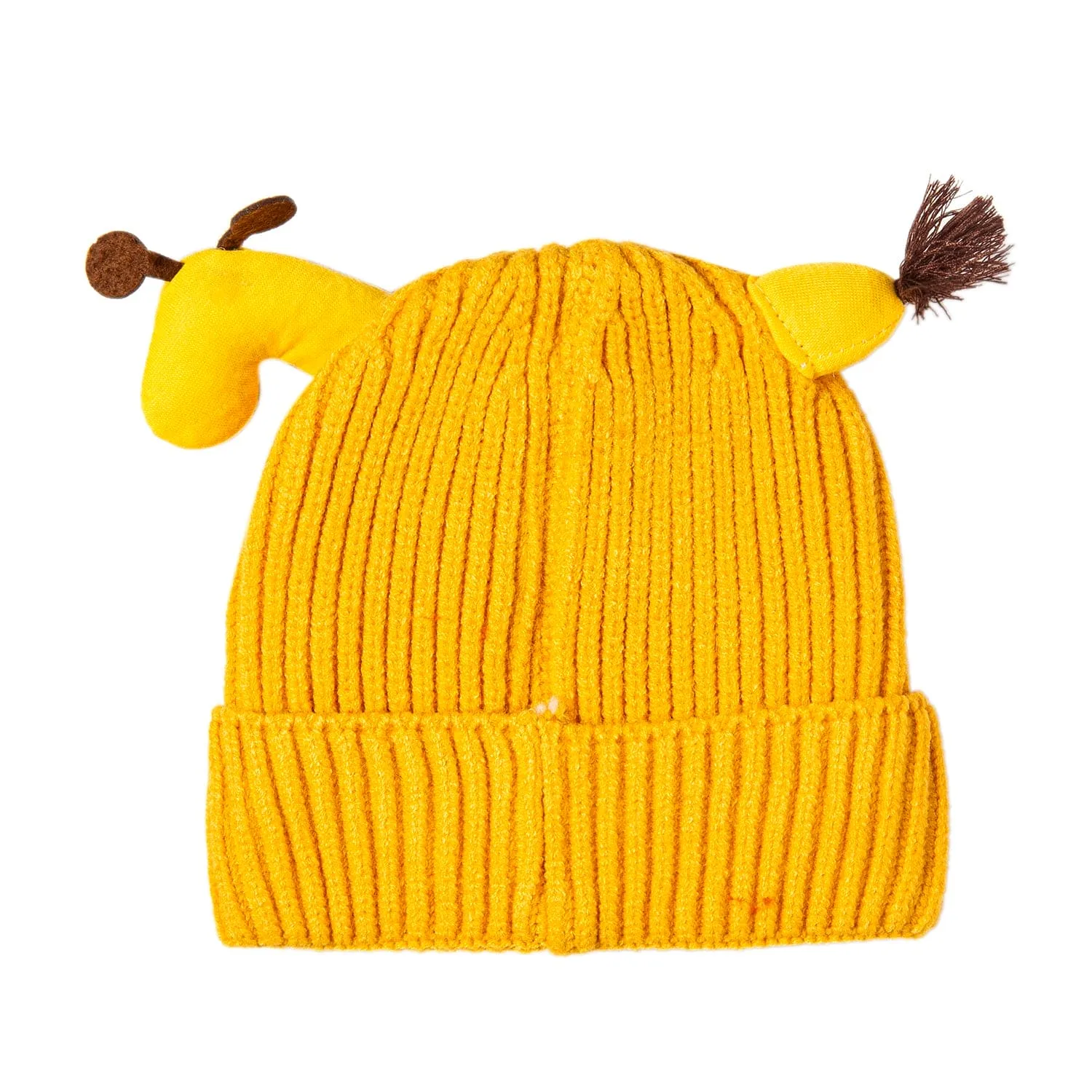 Knit Woollen Cap Winter Beanie 3D Reindeer Antler Yellow