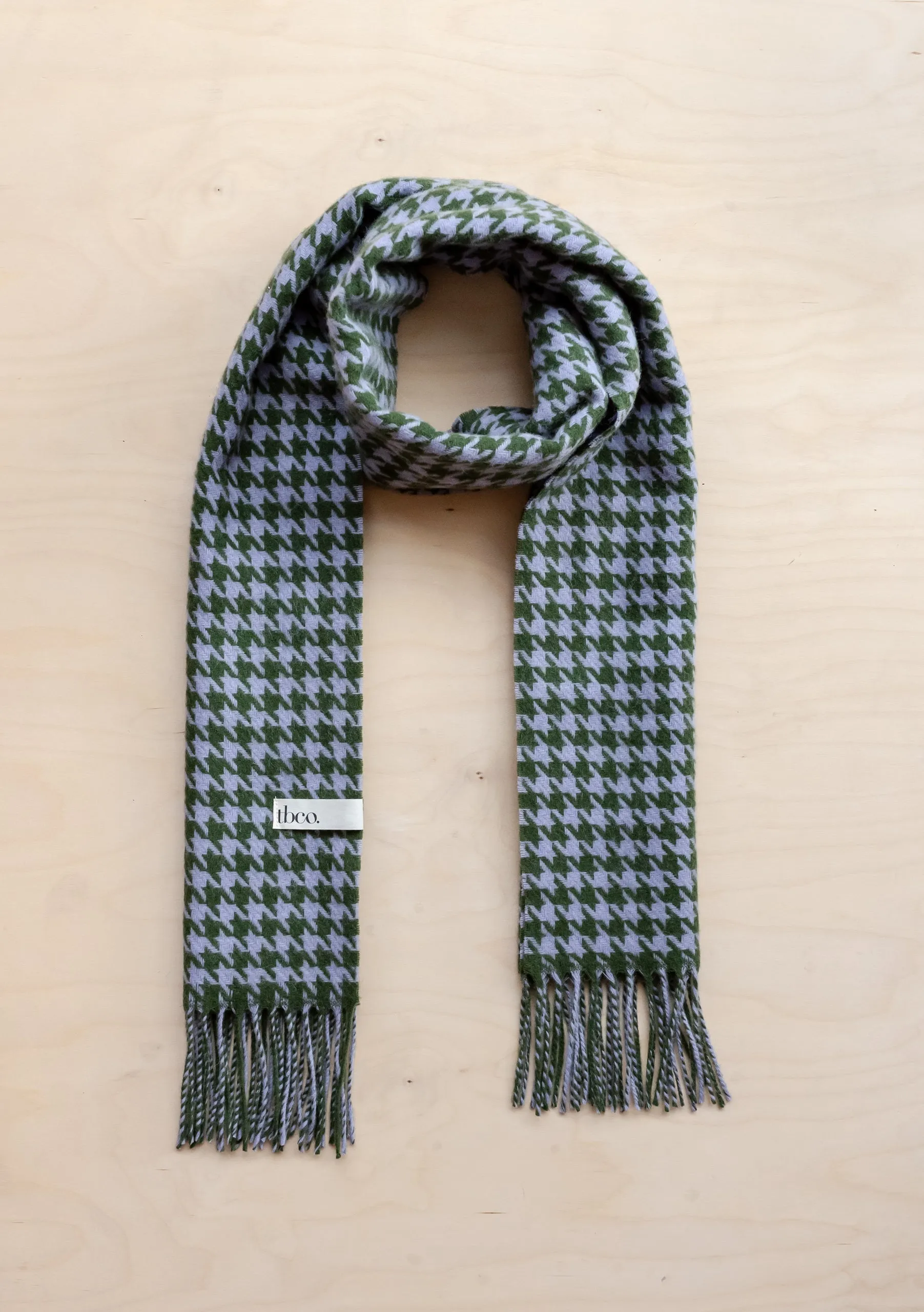 Lambswool Oversized Scarf in Olive Houndstooth