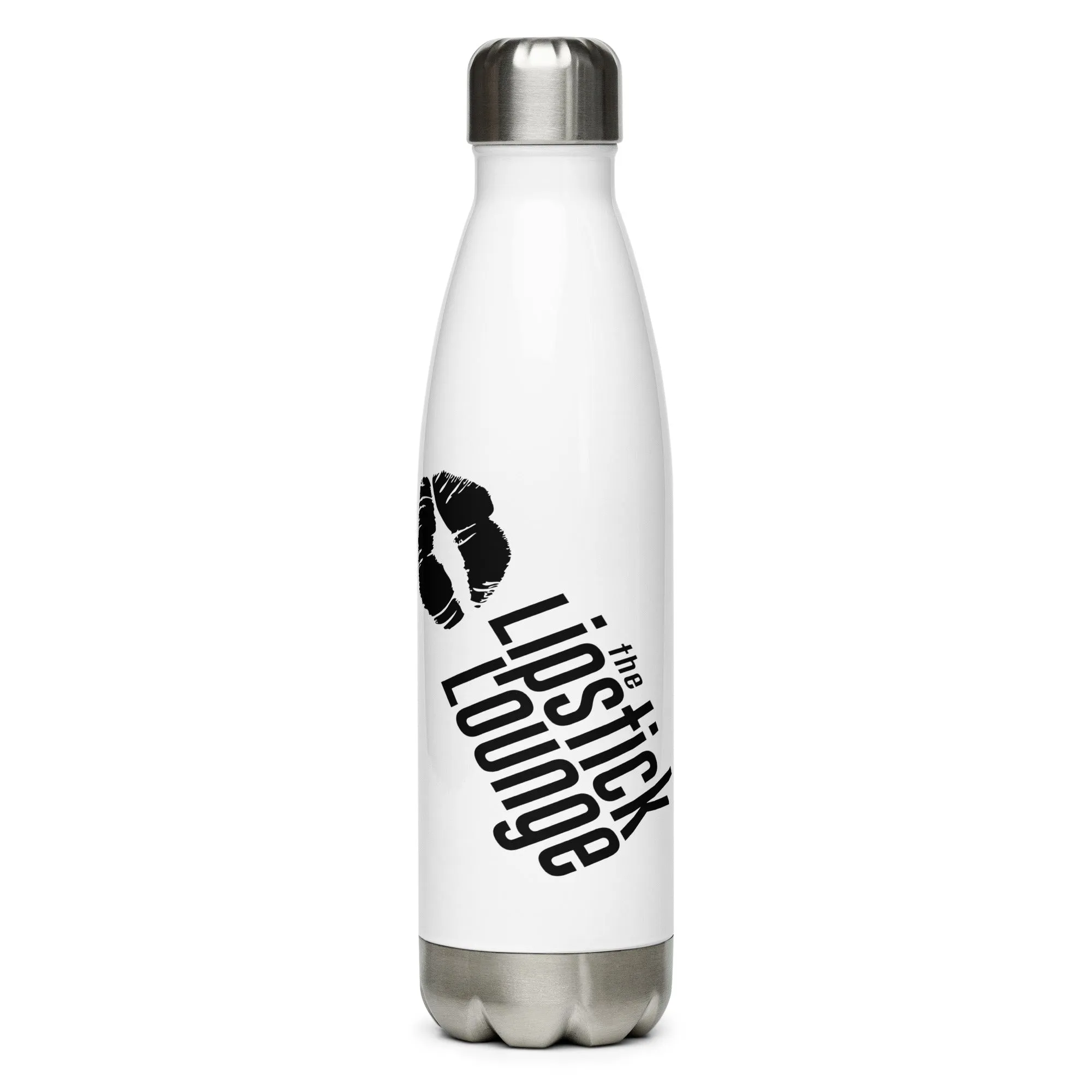 Lipstick Lounge White/Black Logo Stainless Steel Water Bottle