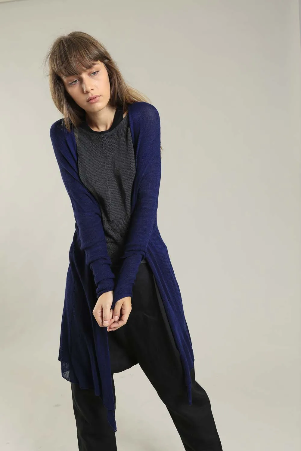 Long Bamboo Cardigan in Indigo Navy Blue