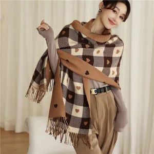 Luxury Plaid Scarf Cashmere Thick Women Winter Shawl