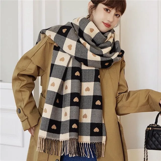 Luxury Plaid Scarf Cashmere Thick Women Winter Shawl