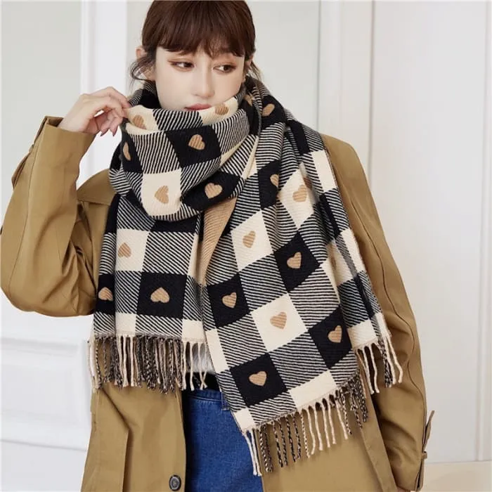 Luxury Plaid Scarf Cashmere Thick Women Winter Shawl