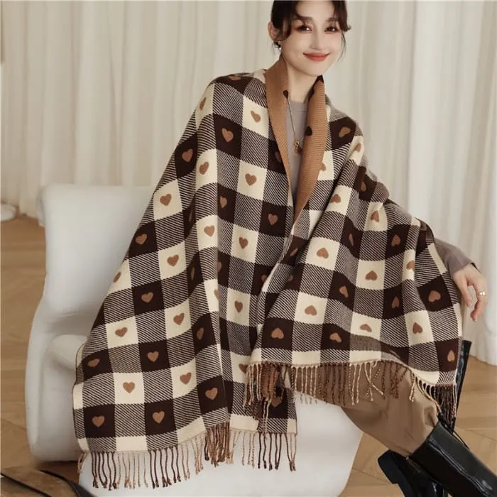 Luxury Plaid Scarf Cashmere Thick Women Winter Shawl