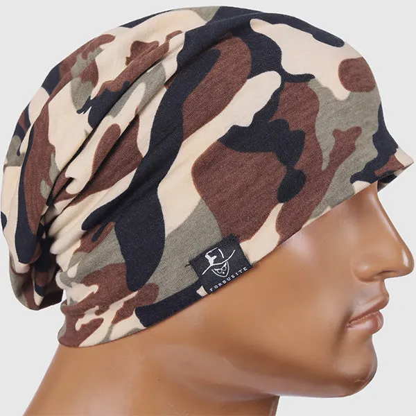 Mens Camo Slouchy Beanie Hats Thin B075