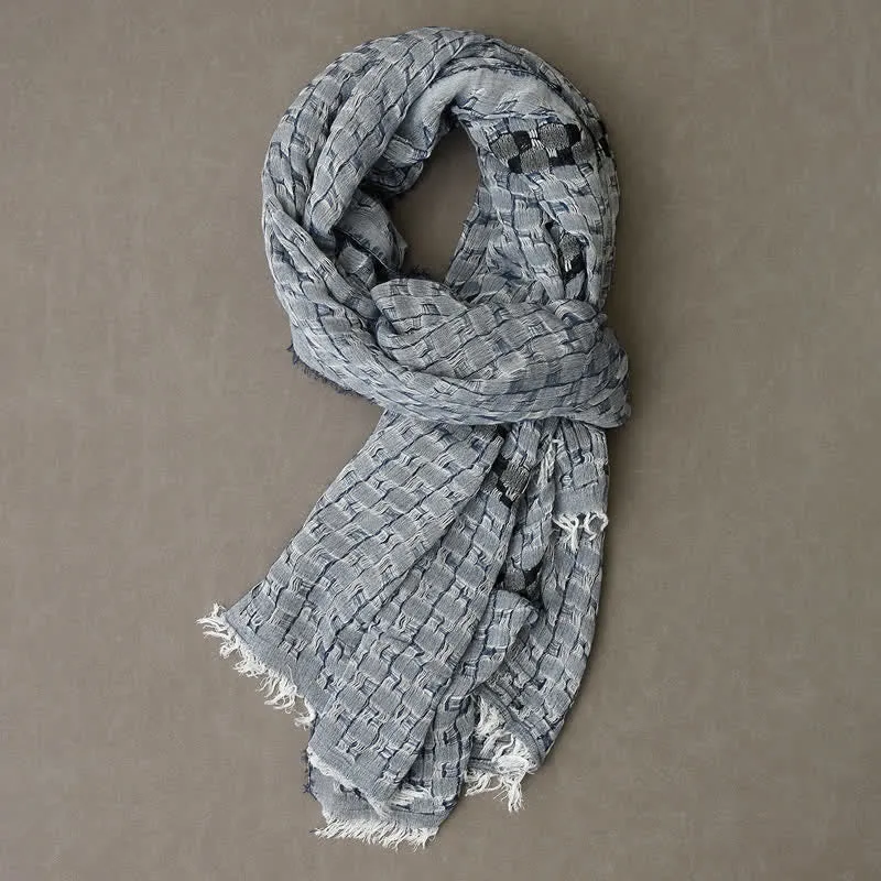 Men's Unique Crinkly Checkered Tassel Scarf