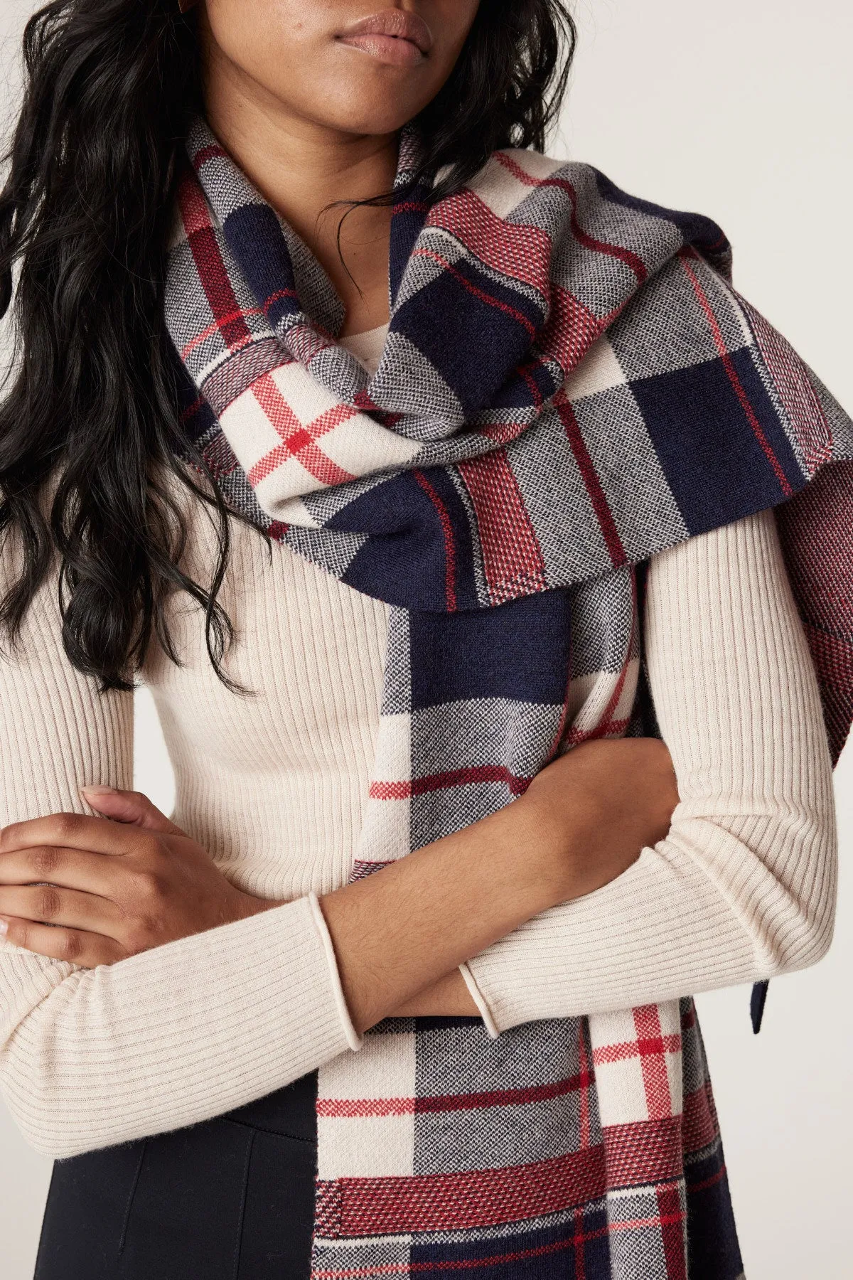 Merino Check Scarf - Red Check