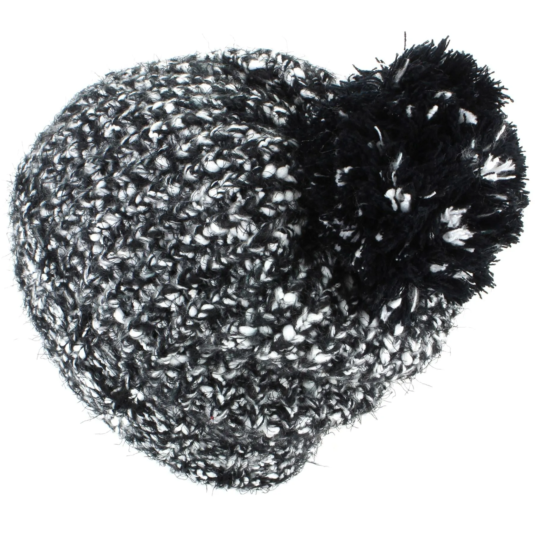 Mixed Yarn Chunky Slouch Beanie Bobble Hat with Super Soft Fleece Lining - Black