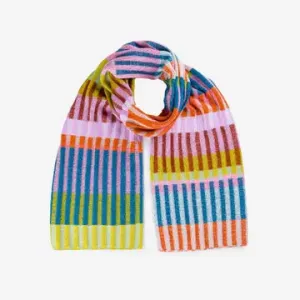 Mosaic Stripe Pom Knit Scarf