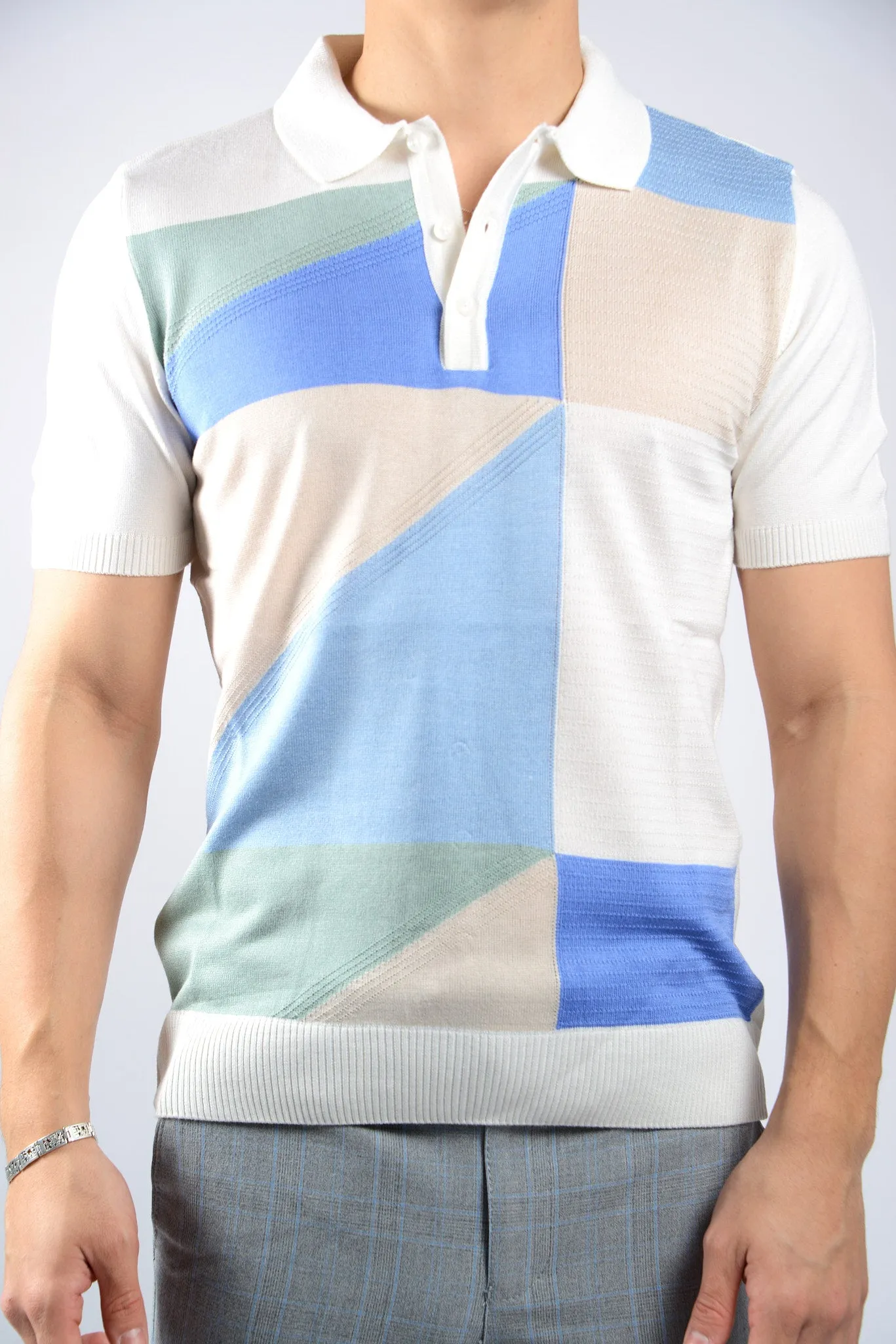 MULTI COLOR GEOMETRIC KNIT POLO